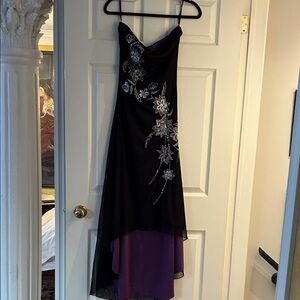 Black & Purple Asymmetrical Floral Evening Dress